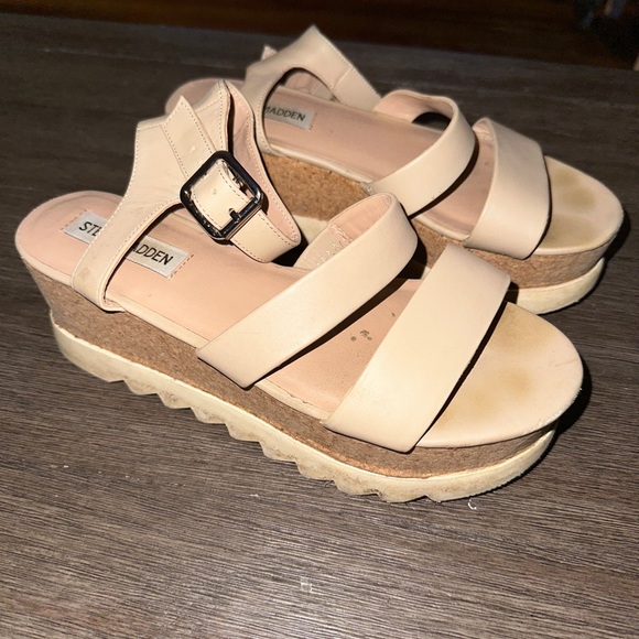 Steve Madden Kristen platform sandals size 7.5 beige espidrille festival boho - Picture 2 of 5